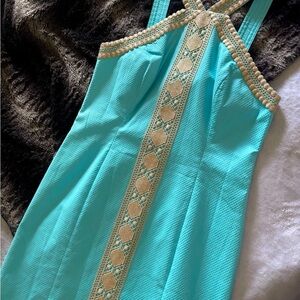 Lilly Pulitzer Turquoise Dress with Beaded Trim
